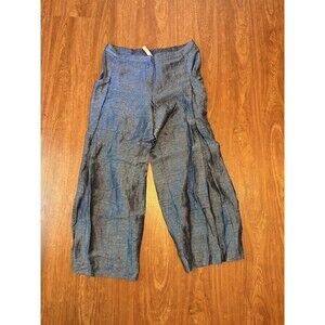 Crea Concept Linen Blue Lagenlook Straight Leg Trouser Pants size EU44/L Sheer